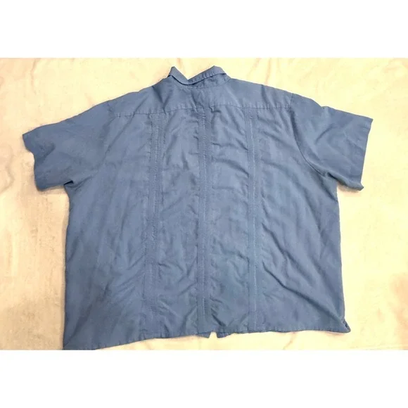Haband Guayabera Shirt Mens Blue Zip Front Embroidered Short Sleeve XL 4XL - Picture 5 of 6
